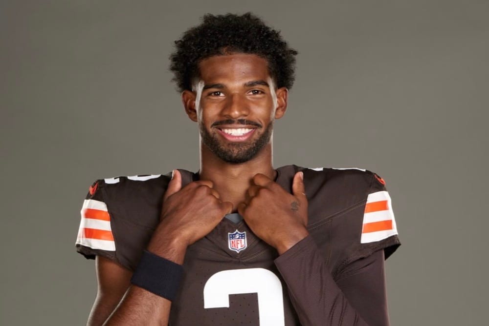 Football player in a Cleveland Browns jersey